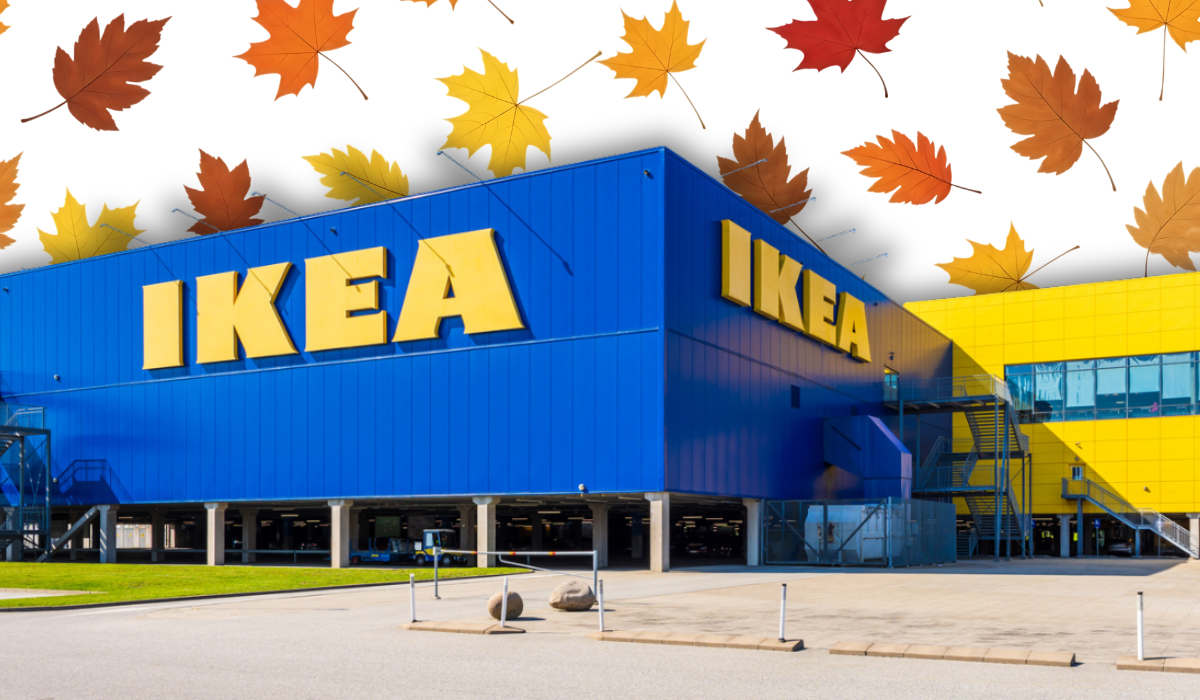 IKEA store with a fall leaves background