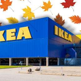 IKEA store with a fall leaves background