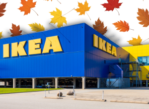IKEA store with a fall leaves background