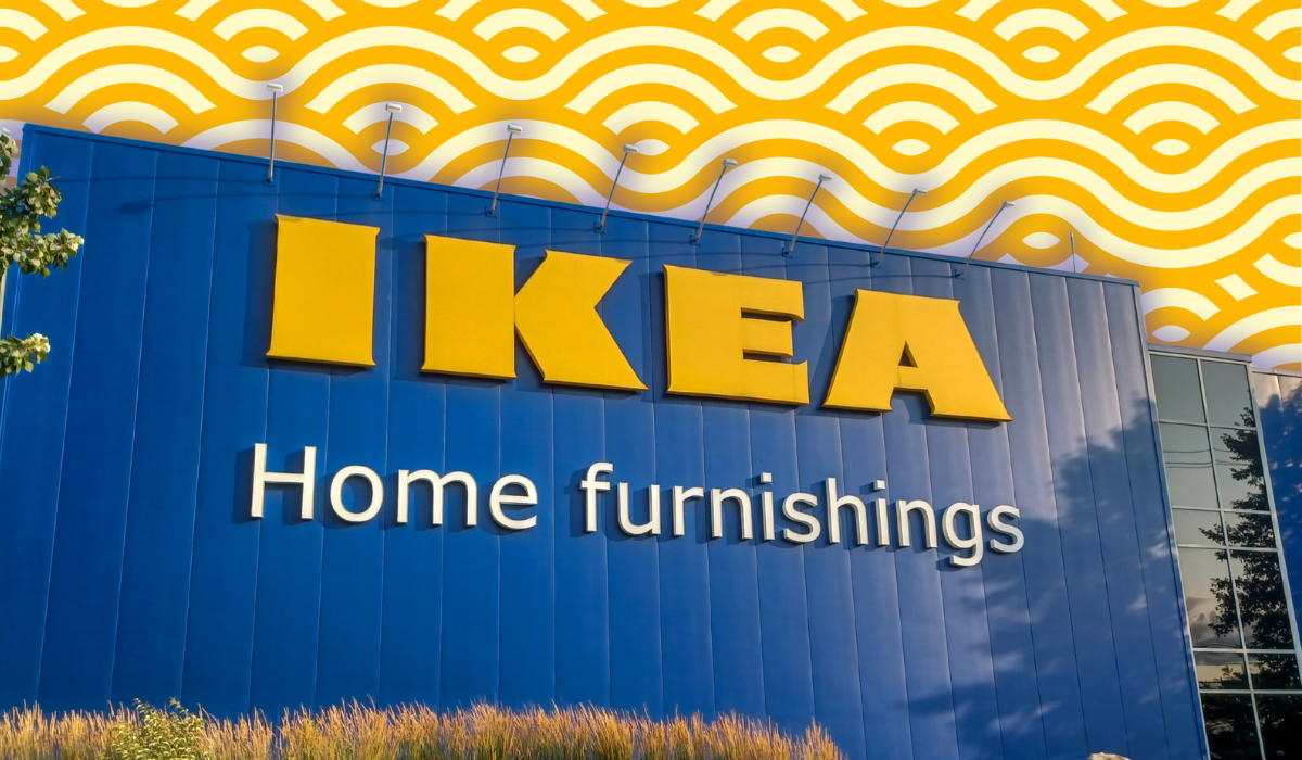 ikea store with a yellow swirl background
