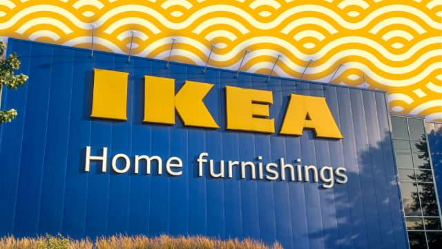 ikea store with a yellow swirl background