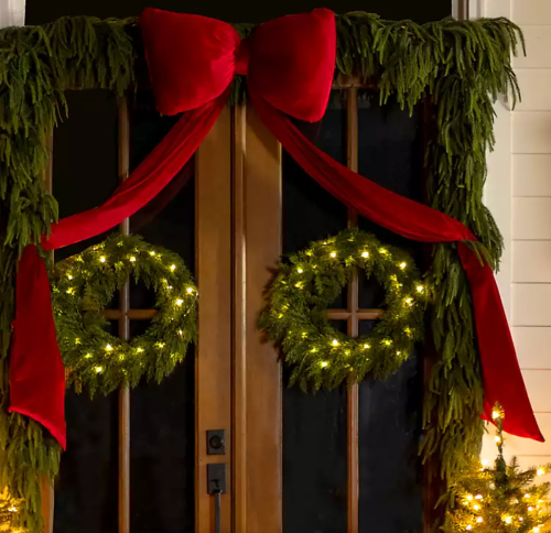 giant christmas bow on door