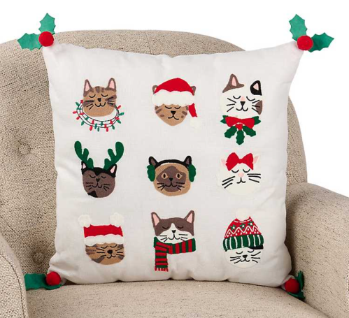 cat christmas pillow