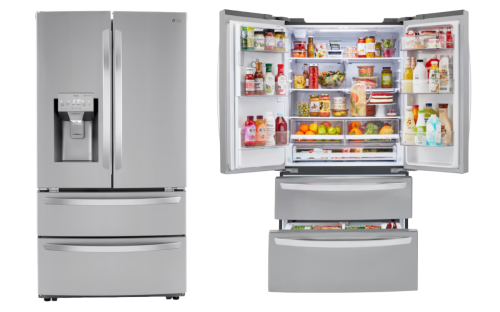 LG French Door refrigerator closed and open