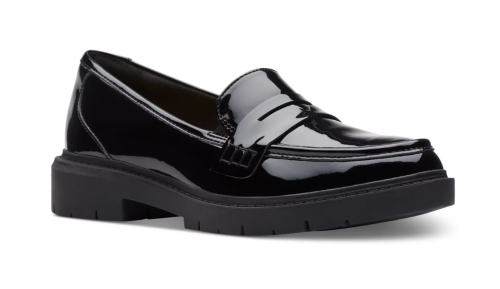 black patent leather loafers