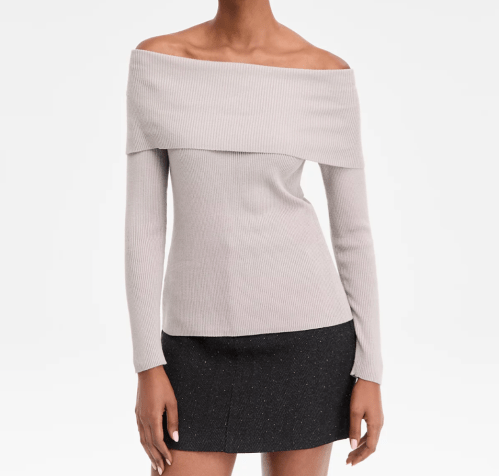 taupe off-the-shoulder sweater
