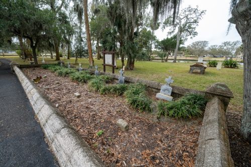 Historic old tombstones in a graveyard in St. Augustine Florida - Mission of Nombre de Dios
