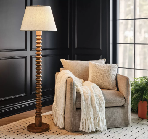 wood spindle floor lamp