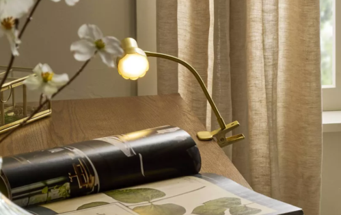 brass lamp on a table