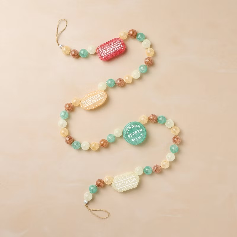 A glass bead garland made to look like faux candies