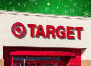 Target store with a green snowflake background