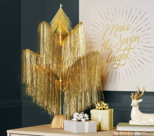 gold tinsel christmas tree