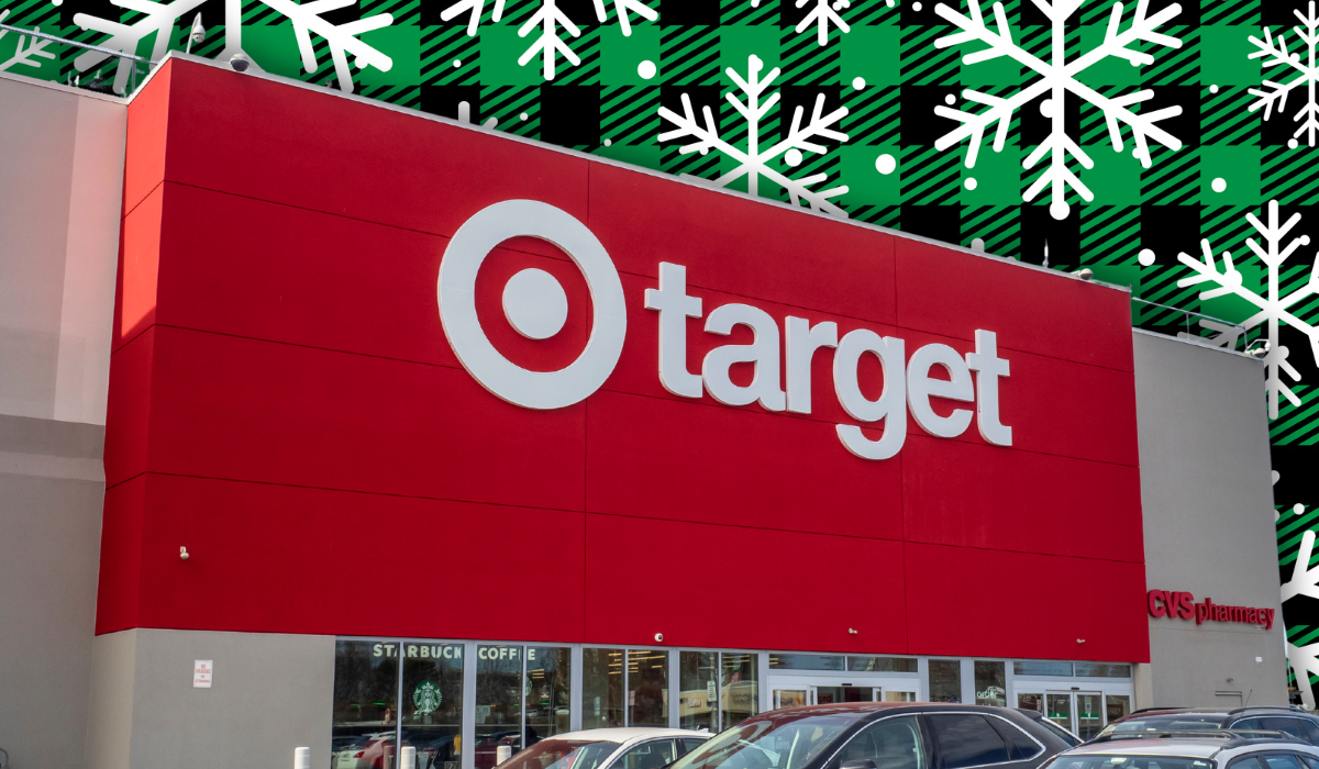 Target store with a green plaid snowflake background