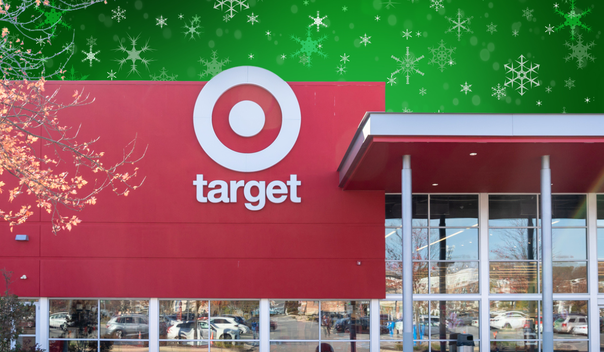 Target store with a green snowflake background