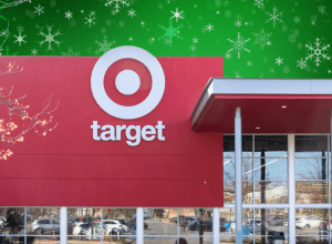 Target store with a green snowflake background