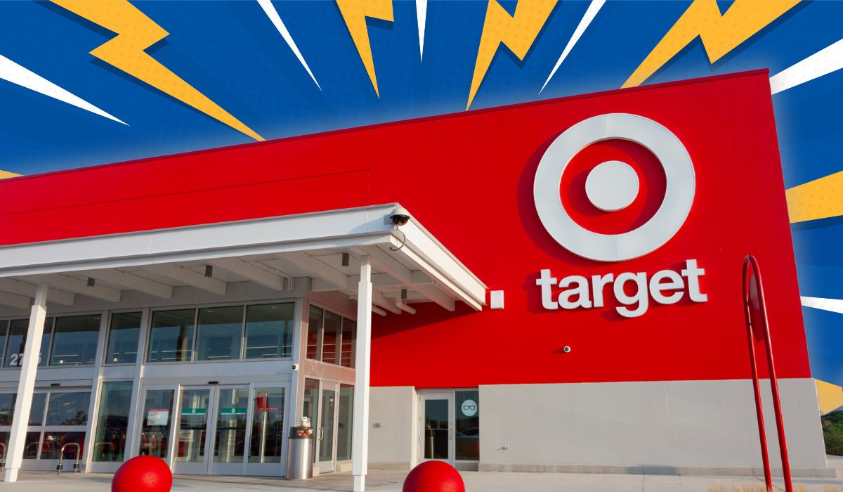 target store with a blue and yellow lightening background