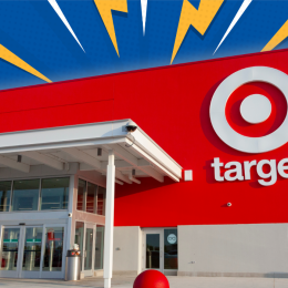 target store with a blue and yellow lightening background