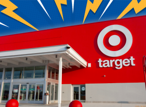 target store with a blue and yellow lightening background