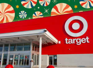 target store with a retro christmas background