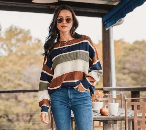 woman wearing a striped sweater