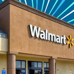 Walmart store with a blue sunburst background