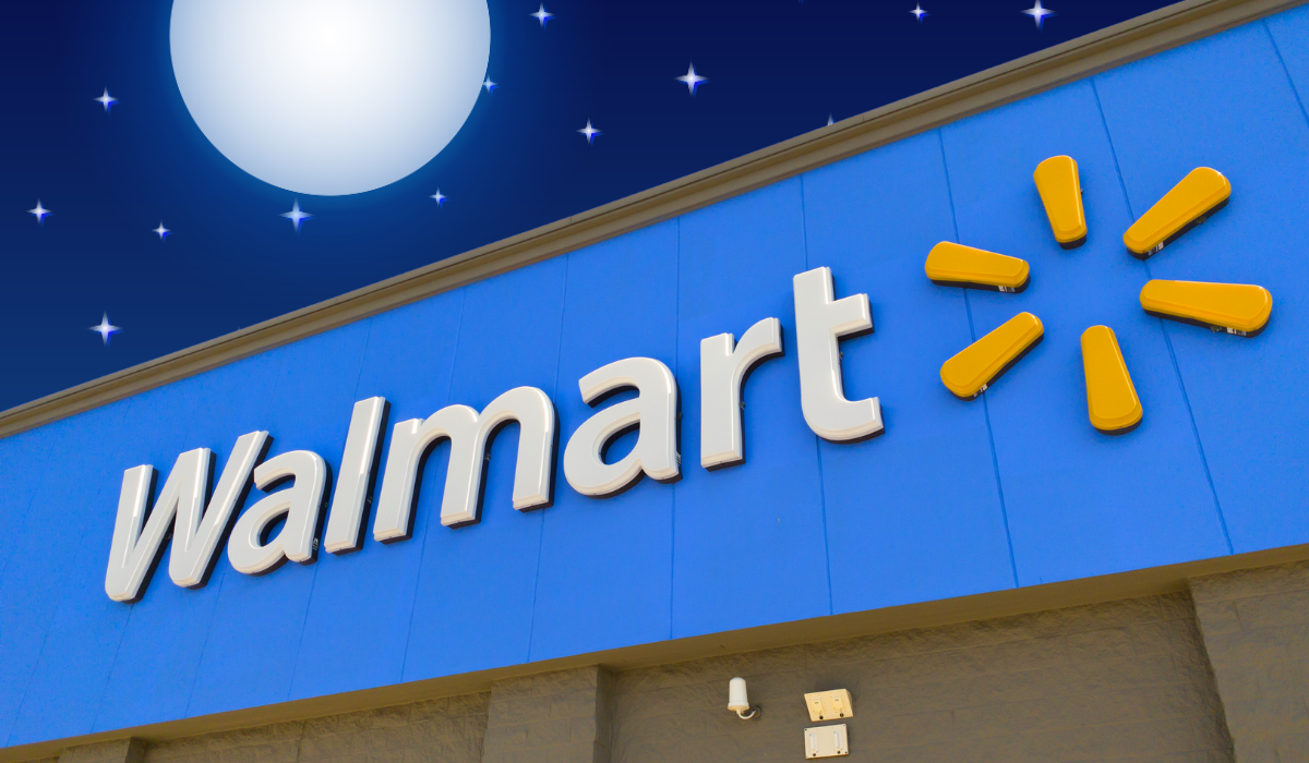 walmart storefront against a moon and stars background