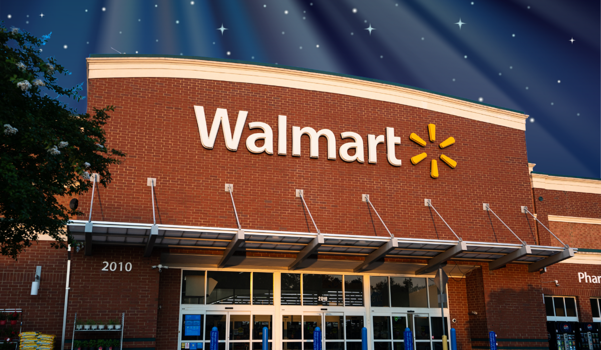 Walmart store with a night sky background