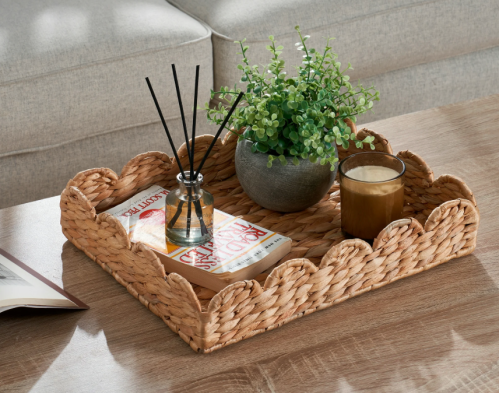 scallop-edge rattan tray