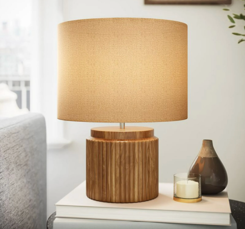 wood table lamp in living room