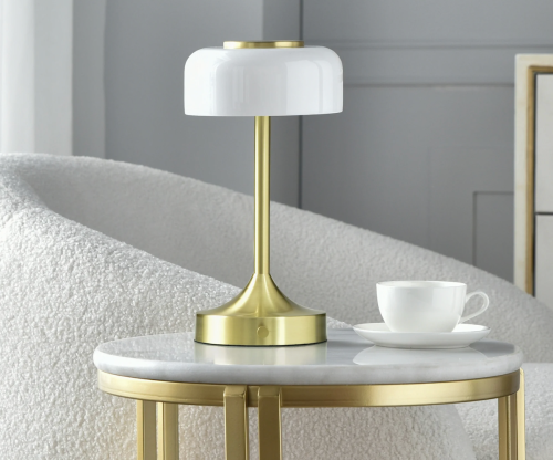 brass table lamp in living room