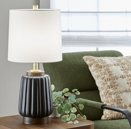 black table lamp in living room