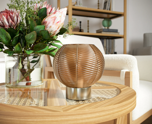 amber glass table lamp in living room