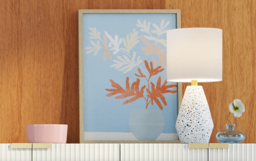 terrazzo table lamp on console table