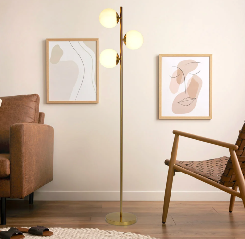 standing brass lamp in living room