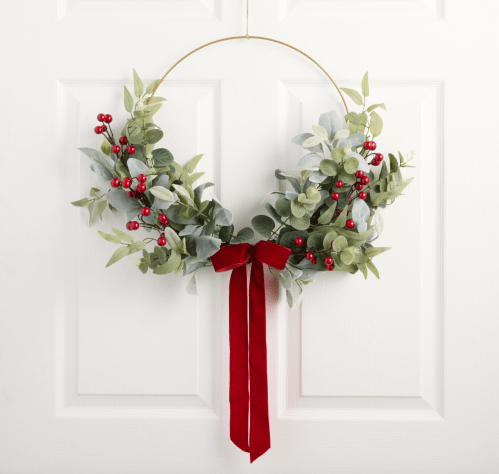 faux berries and leaves christmas wreath with bow