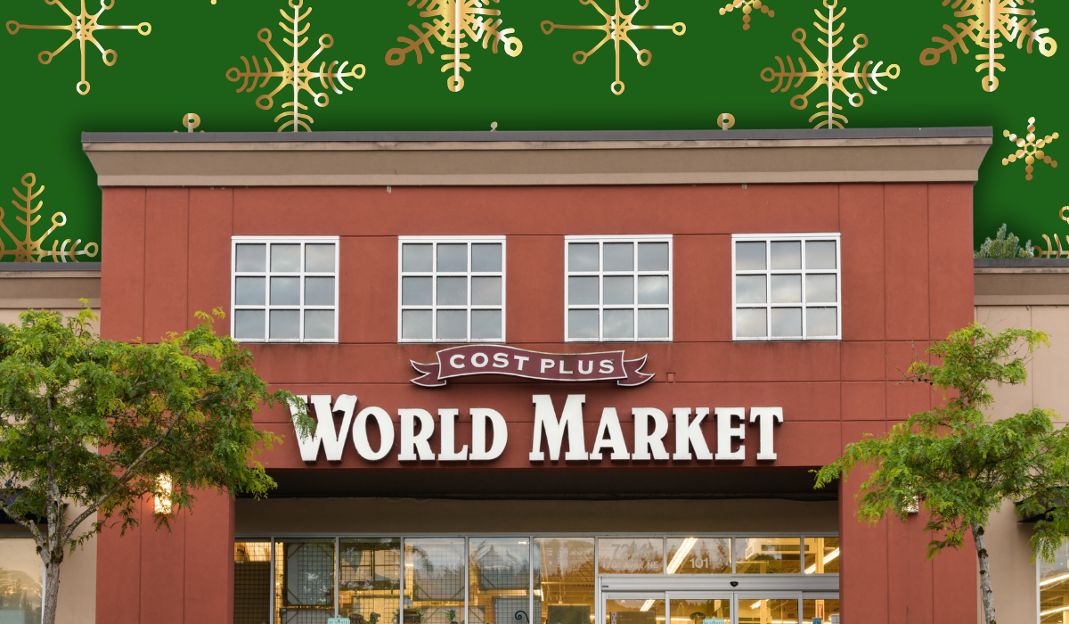 world market store with a green snowflake background