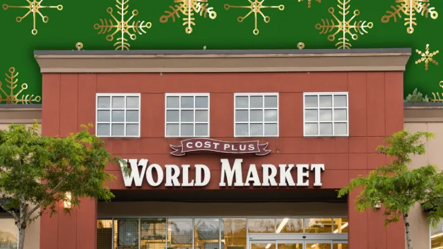 world market store with a green snowflake background