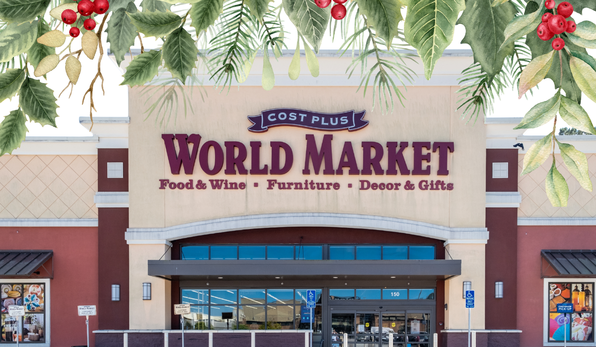 world market store with a christmas garland