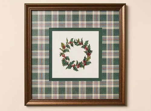 12"x12" Vintage Green Plaid Matte Wreath Framed Wall Art - Hearth & Hand™ with Magnolia