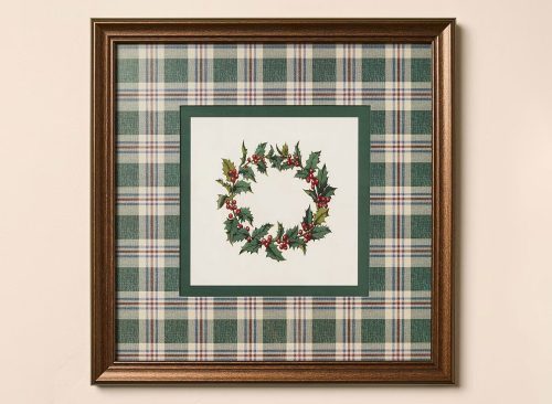12"x12" Vintage Green Plaid Matte Wreath Framed Wall Art - Hearth & Hand™ with Magnolia