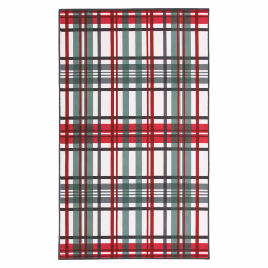 Merry Moments 3' x 5' Christmas Washable Rug - Festive Plaid