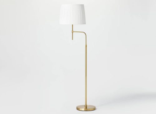 Adjustable Floor Lamp Brass Iron with Pleated Shade