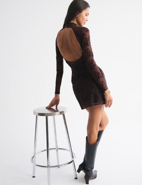 Bra-Free open back mockneck mini dress
