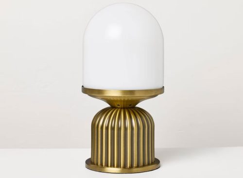 Brass Fluted and Frosted Glass Accent Table Lamp Brass/White