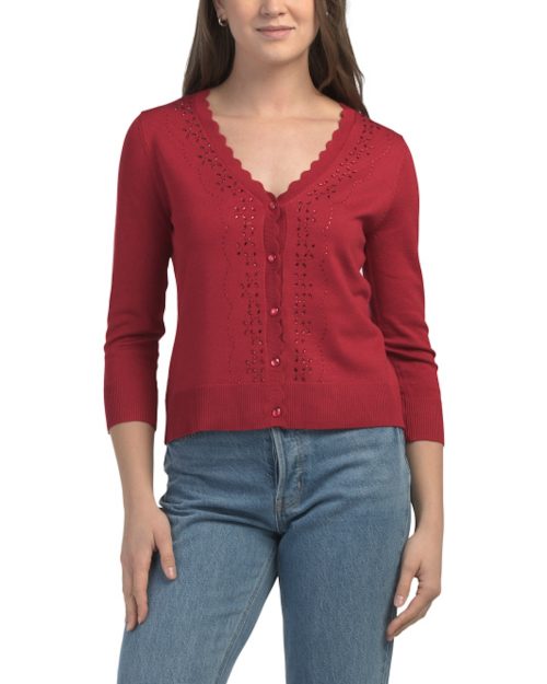 CABLE & GAUGE V-neck Scallop Cardigan