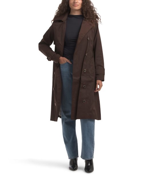 CYNTHIA ROWLEY Maxi Belted Trench Coat With Removable Hood