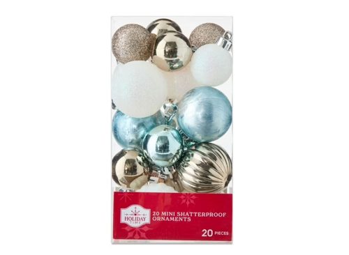 Champagne/White/Light Blue Mini Shatterproof Christmas Ornaments, 20 Count, by Holiday Time