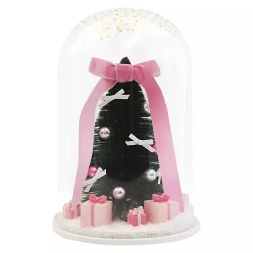Cloche Snow Globe Tree with Pink