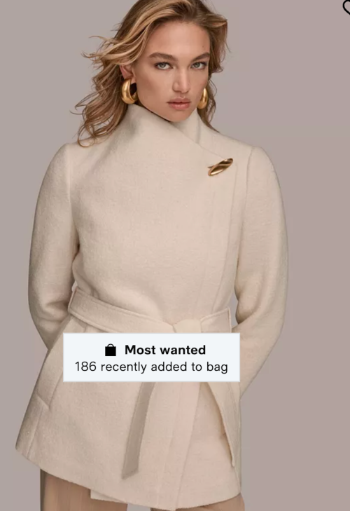 Donna Karan New York Women's Wing Collar Belted Coat
