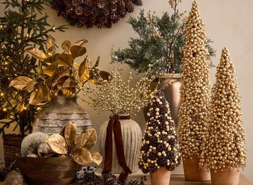 Faux Potted Berry Cluster Cone Trees